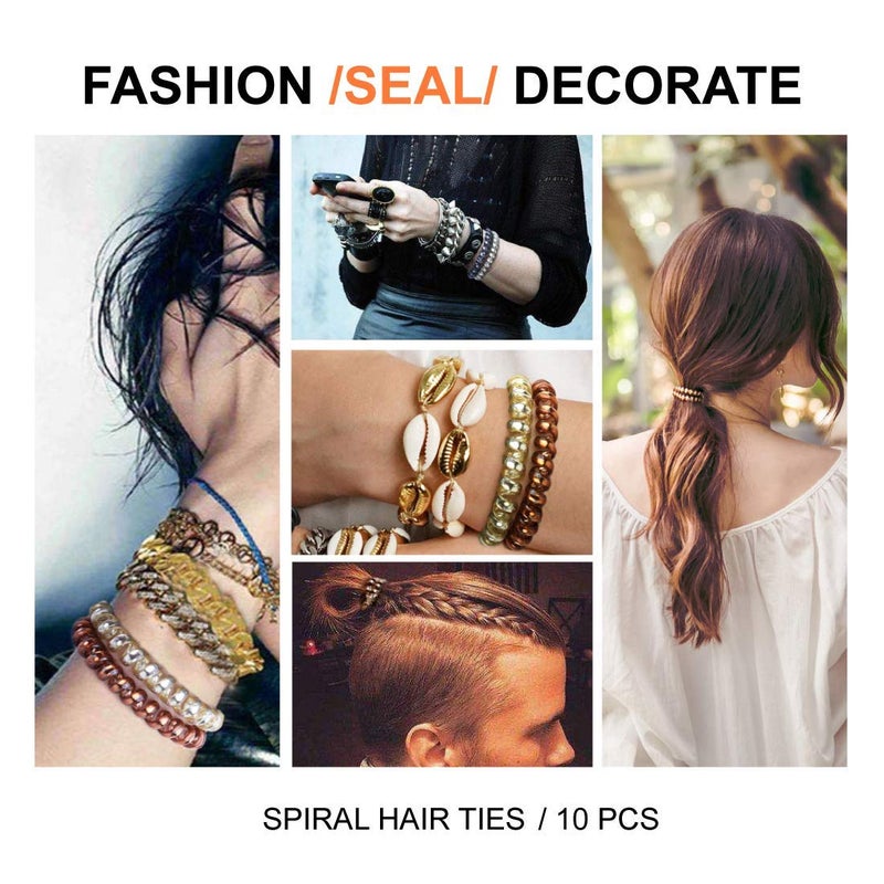 SIADEE 10Pcs Spiral Hair Ties No Crease For Women Girls, Elastic Coil Hair Ties For Thick Hair, Phone Cord Hair Ties Waterproof, Hair Coils, Key Chain Hair Ties, Colorful Ponytail Holder For Children - Image 3
